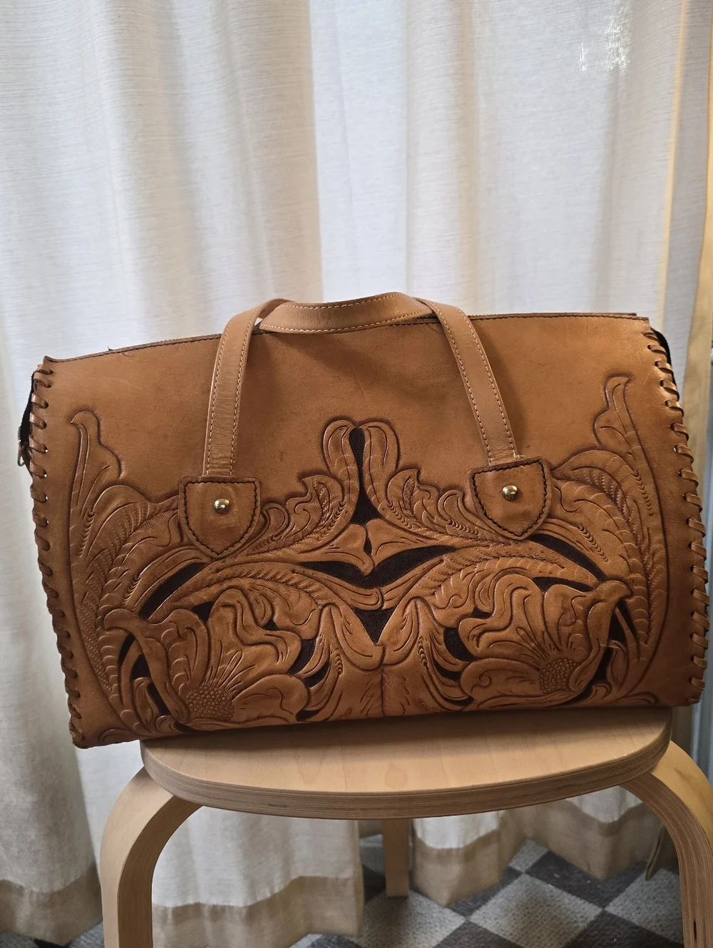 Vintage Handcrafted Leather Purse / From Mexico - Picture 3 of 6